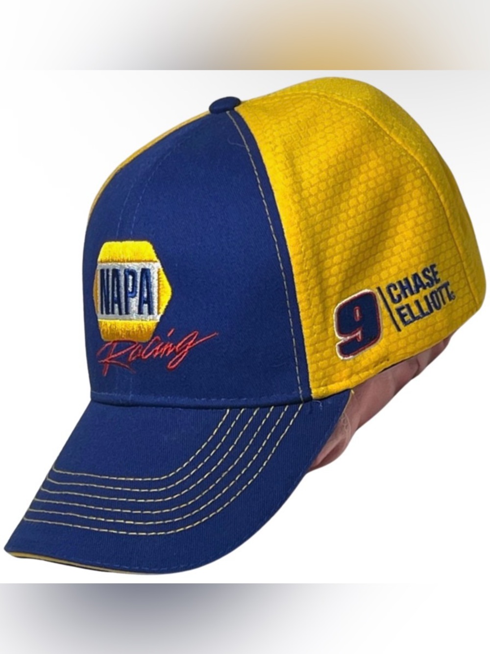 NAPA Auto Parts Chase Elliott #9 NASCAR Racing Hat Blue Yellow Ebroidered Velcro